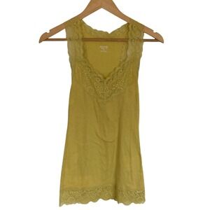 Mossimo Womens Yellow Lace Tank Tope Size M Long Y2K 90s Stretch Layering‎